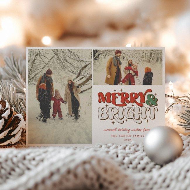 Merry & Bright Retro 2 Photo Holiday Invitations