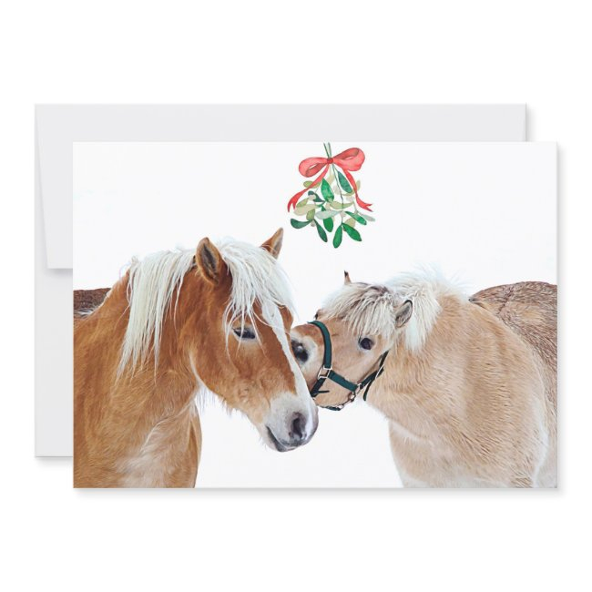 Merry Christmas Horse Mistletoe Equine Cute Ponies Holiday Invitations