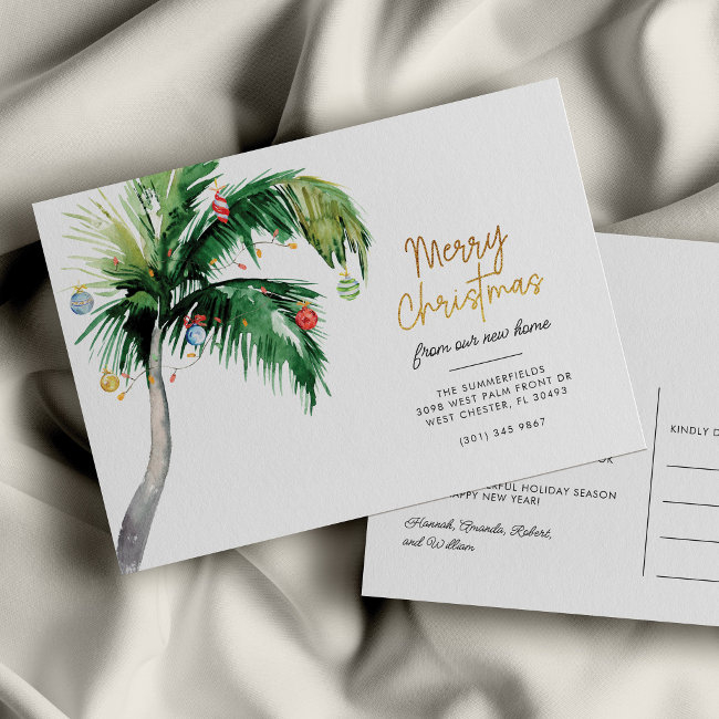 Merry Christmas Palm Tree Holiday Moving Announcement Postinvitations
