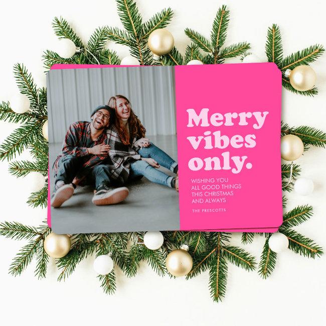 Merry Vibes Only Fun Retro Hot Pink Christmas Holiday Invitations