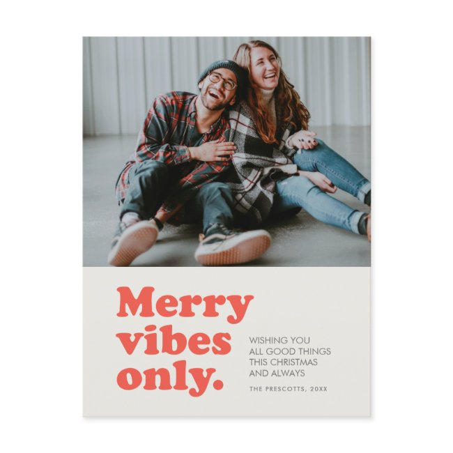 Merry Vibes Only Retro One Photo Holiday Postinvitations