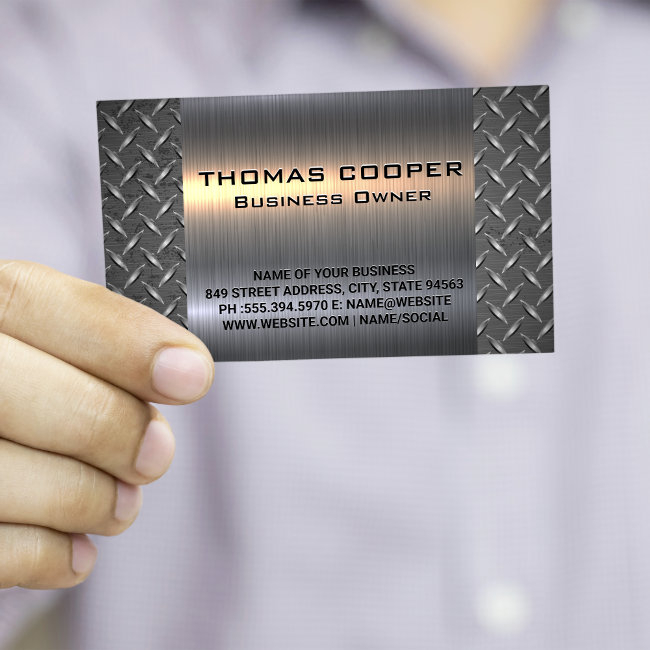 Metallic Brushed Shine | Diamond Plated Pattern Business Invitations