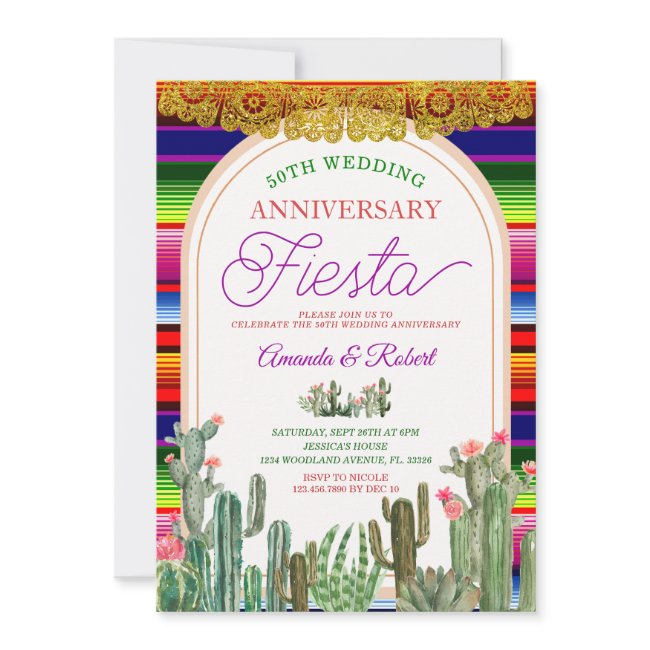 Mexican Cactus 50th Wedding Anniversary Fiesta Invitation