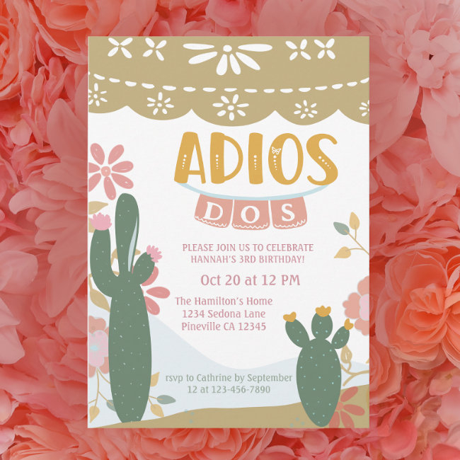 Mexican Fiesta Adios Dos Third Birthday Invitation