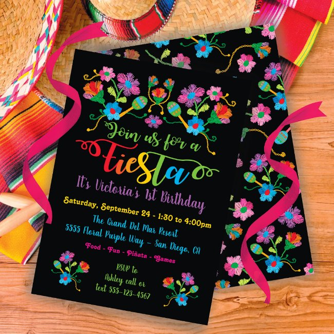 Mexican Fiesta Birthday Party With Embroidery Invitation