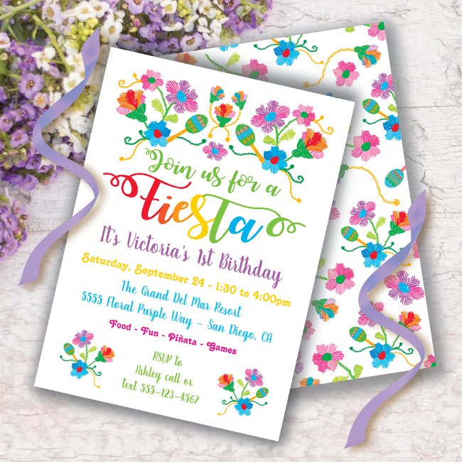 Mexican Fiesta Birthday Party With Embroidery Invitation
