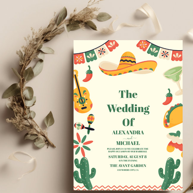Mexican Fiesta Papel Picado Wedding Invitation