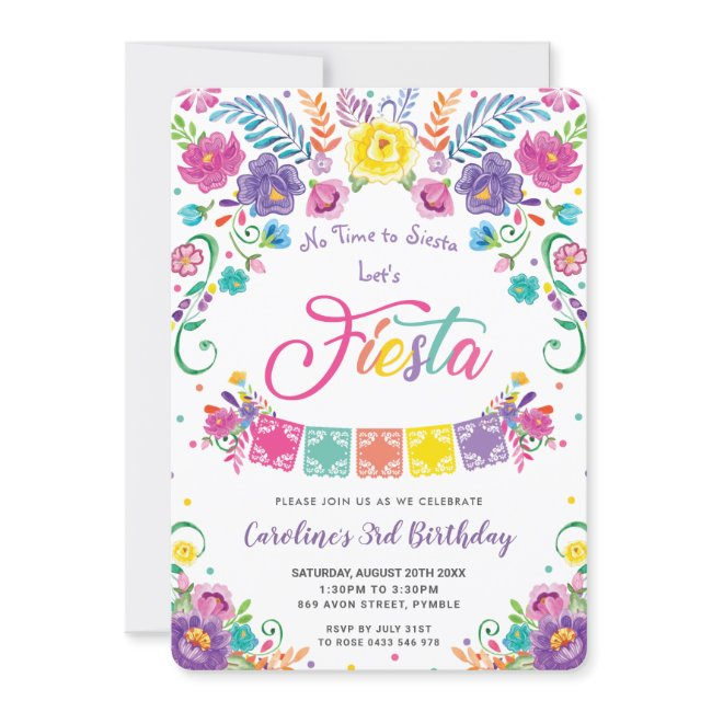 Mexican Floral Flowers Fiesta Birthday Party Invitation