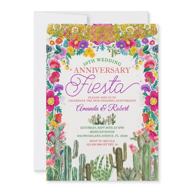 Mexican Gol 60th Wedding Anniversary Fiesta Invitation