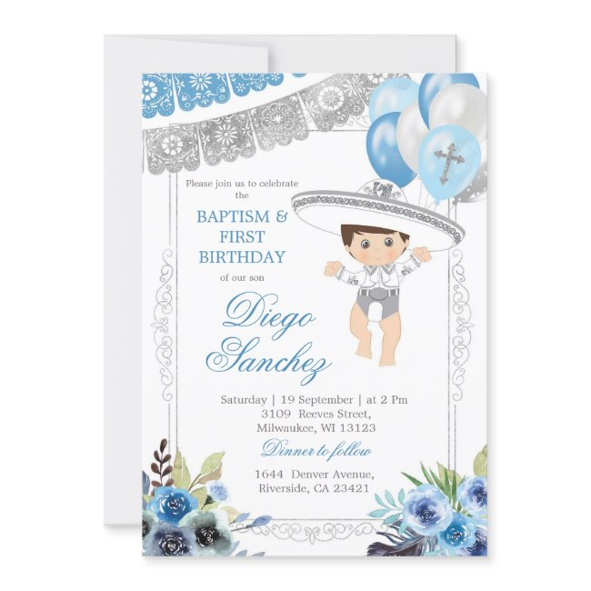 Mexican Light Blue And Silver Charro Let's Fiesta Invitation