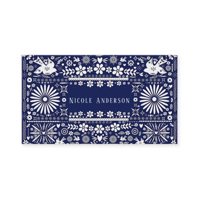 Mexican Picado Navy Blue White Cut Paper Papel Business Invitations