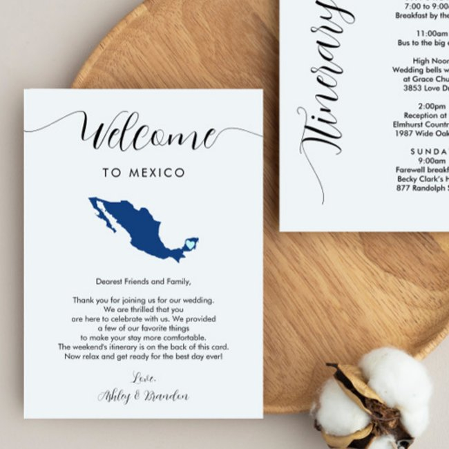 Mexico Map Wedding Welcome Itinerary & Letter