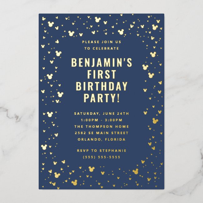 Mickey Mouse Confetti Boy's Frist Birthday Foil Invitation