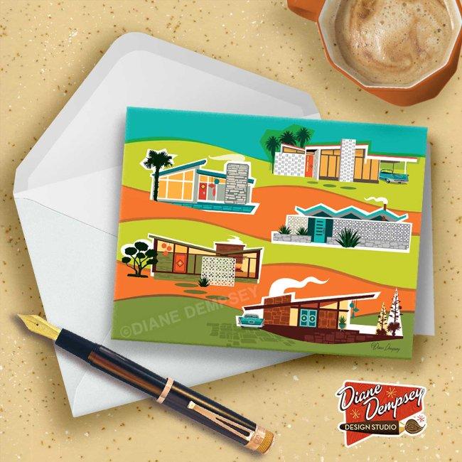 Mid-century Modern Houses Note Invitations