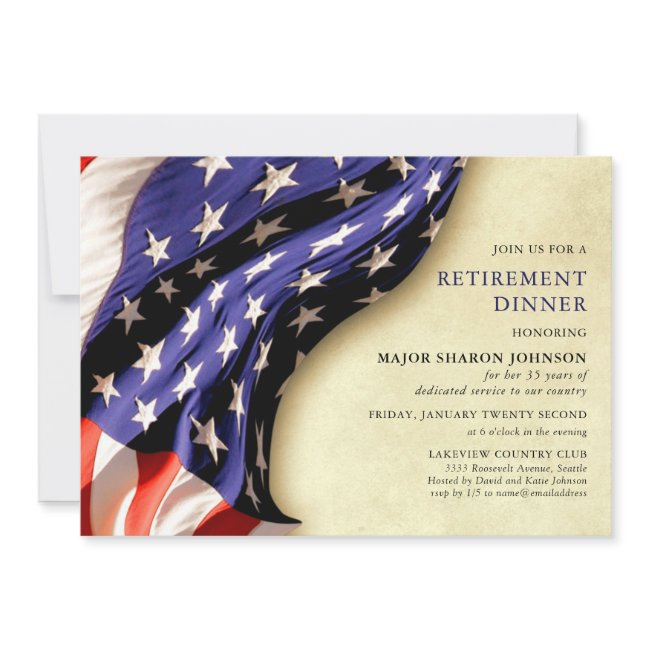 Military Patriotic Red White And Blue Retirement Invitation