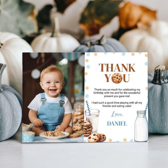 Milk And Cookies Birthday Photo Thank You Invitations