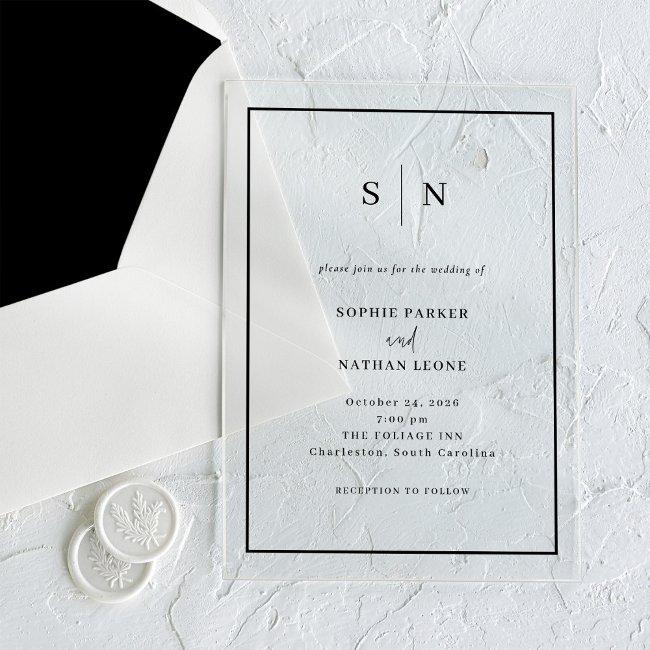 Minimal And Chic | Black Border Wedding Acrylic Invitations
