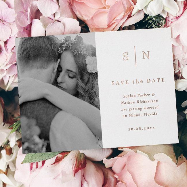 Minimal And Chic | Photo Save The Date Rose Gold Foil Invitation