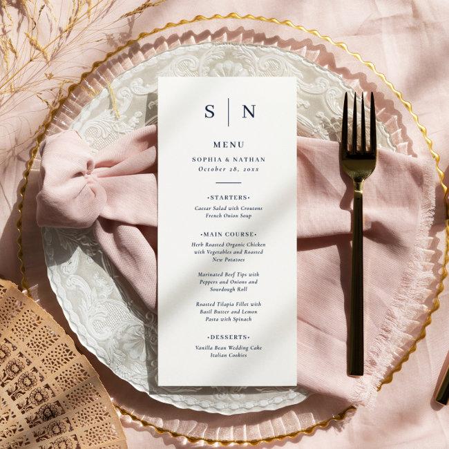 Minimal And Chic | White And Navy Blue Wedding Menu