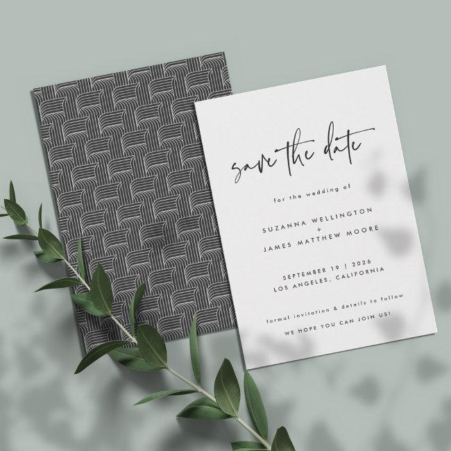 Minimal Black White Geometric Calligraphy Wedding Save The Date
