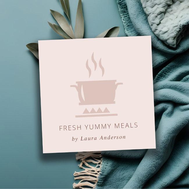 Minimal Blush Peach Pink Pot Meal Chef Catering Square Business Invitations