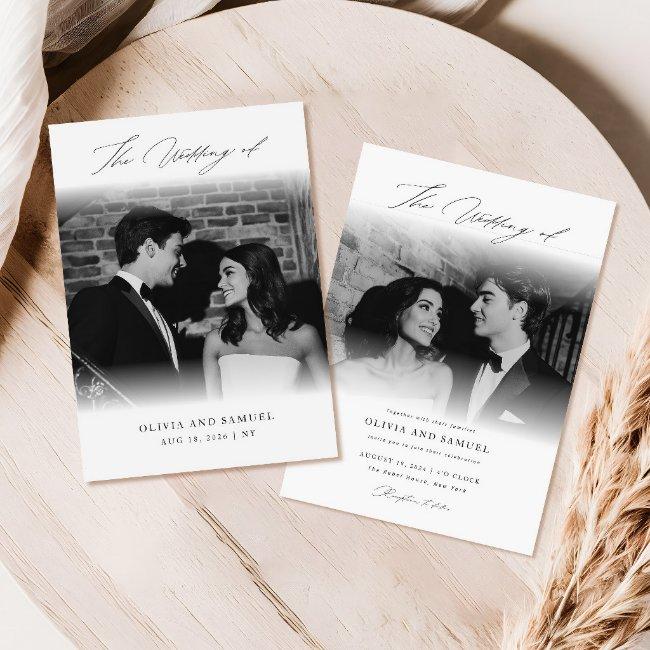 Minimal Calligraphy Script Overlay Photo Wedding Invitation