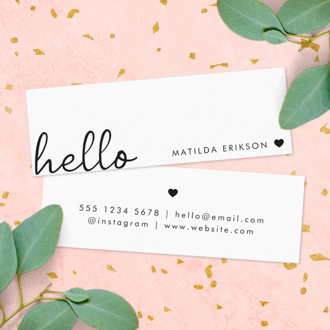 Minimal Hello | Modern Heart Clean Simple White Mini Business Invitations
