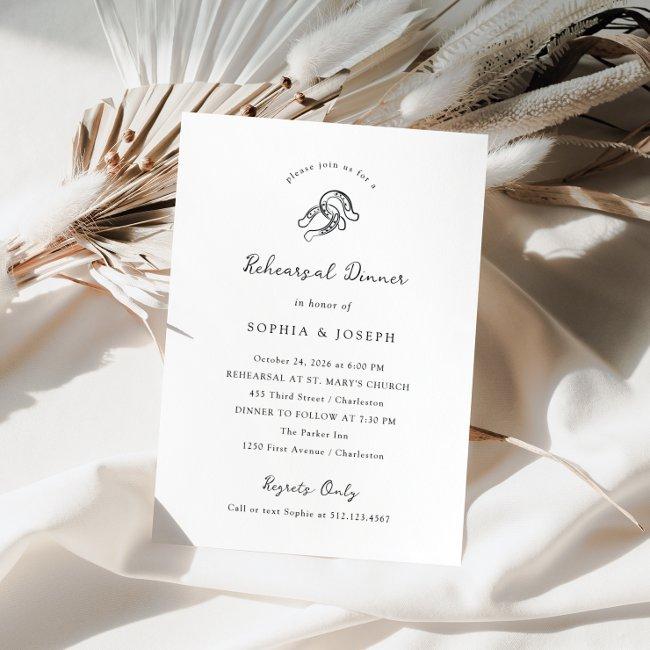 Minimal Horseshoe Black And White Rehearsal Dinner Invitation