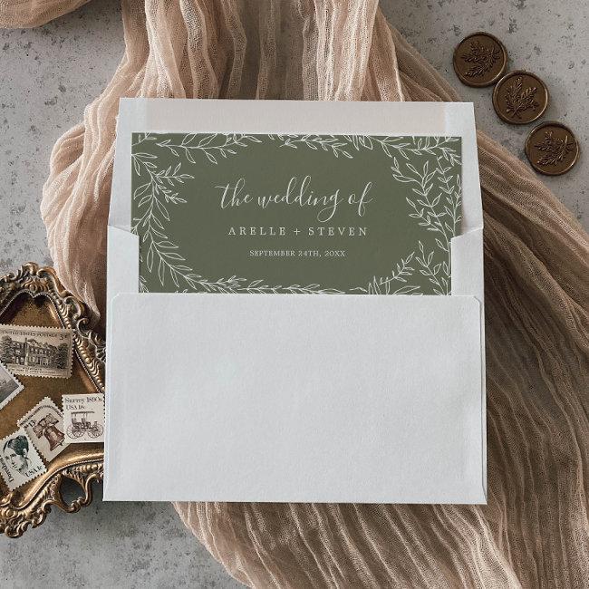 Minimal Leaf Frame | Dark Green Wedding Envelope Liner