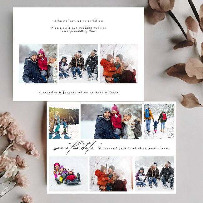 Minimal Modern 6 Multi Photo Collage Wedding Save The Date