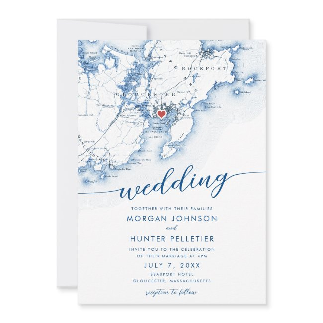 Minimal Modern Gloucester Ma Map Wedding Invitation
