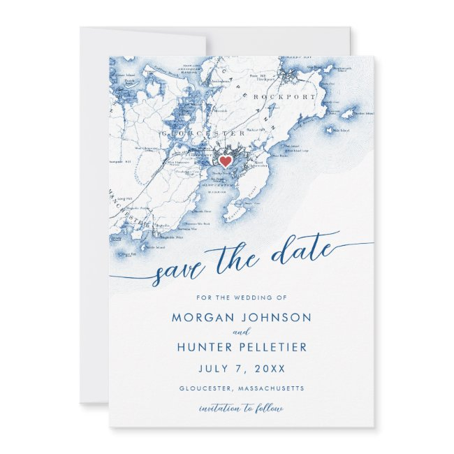 Minimal Modern Gloucester Massachusetts Map Save The Date