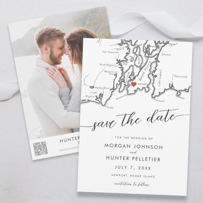 Minimal Modern Newport Rhode Island Map Save The Date