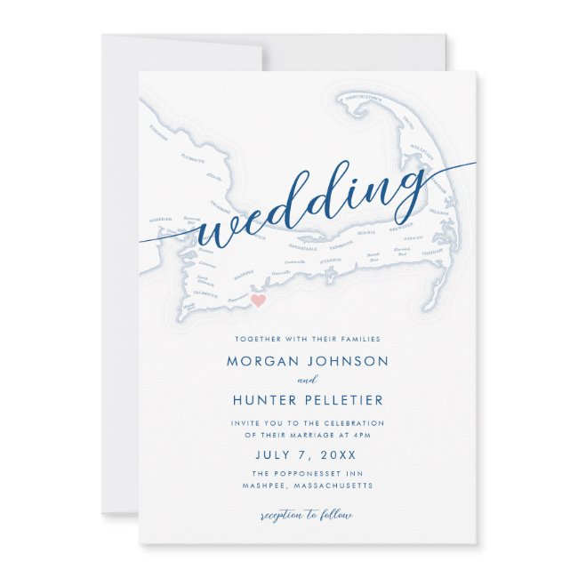 Minimal Modern Popponesset Inn Map Wedding Invitation