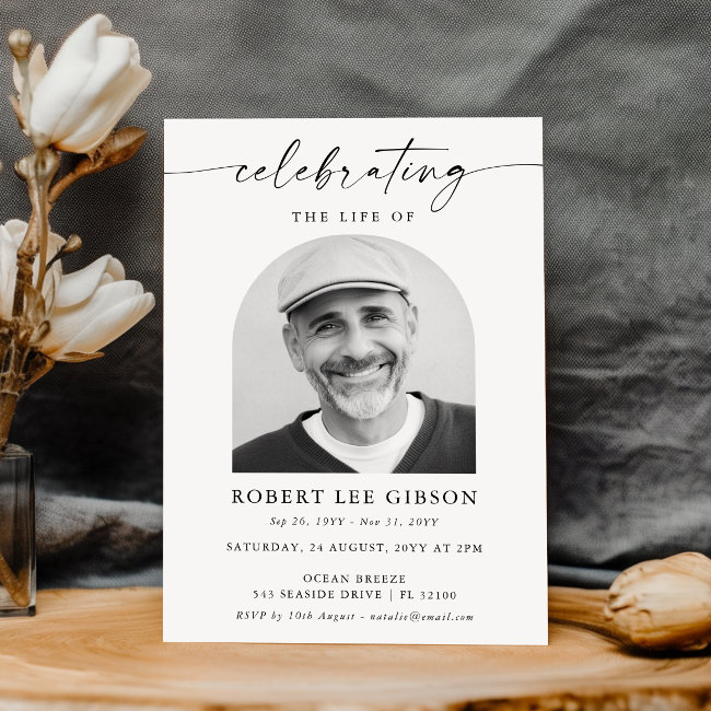 Minimal Photo Celebration Of Life Funeral Memorial Invitation