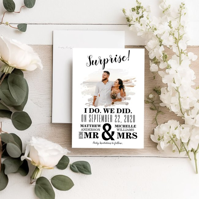 Minimal Photo I Do We Did Elopement Announcement
