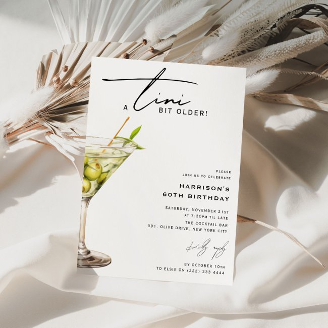 Minimal 'tini Bit Older! Cocktail Birthday Party Invitation