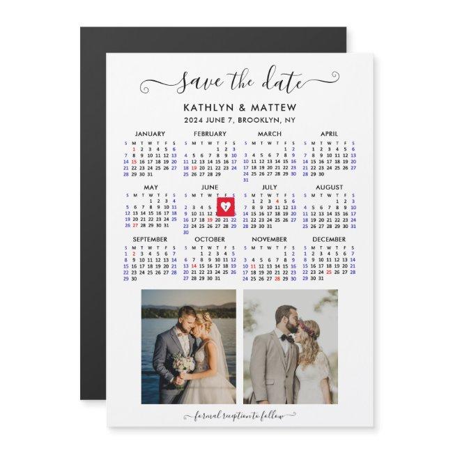 Minimalist 2 Photo 2024 Calendar Save The Date Magnetic Invitation