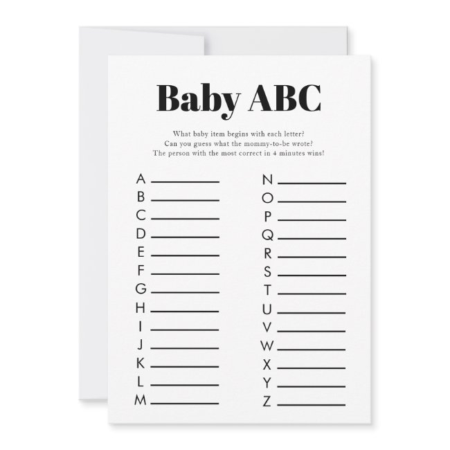 Minimalist Baby Shower Abc Game Invitation