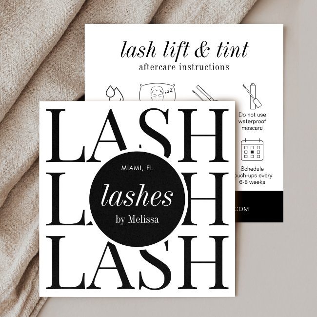 Minimalist Black White Lash Lift & Tint Aftercare Square Business Invitations