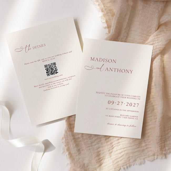 Minimalist Boho Qr Code Rsvp All In One Wedding Invitation
