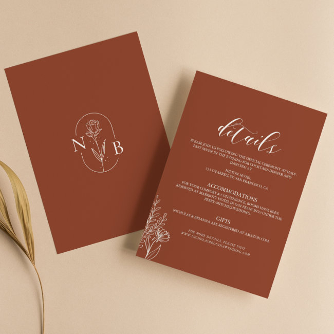 Minimalist Boho Terracotta Burnt Orange Wedding Enclosure Invitations
