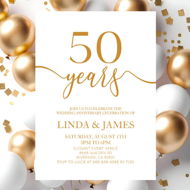 Minimalist Champagne 50th Wedding Anniversary Invitation