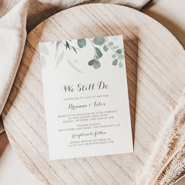 Minimalist Eucalyptus We Still Do Vow Renewal Invitation