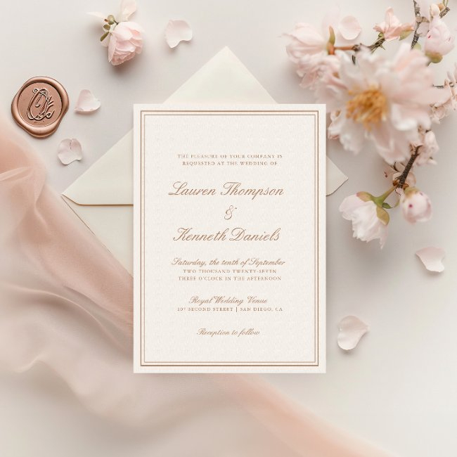 Minimalist Light Taupe Elegant Calligraphy Wedding Invitation