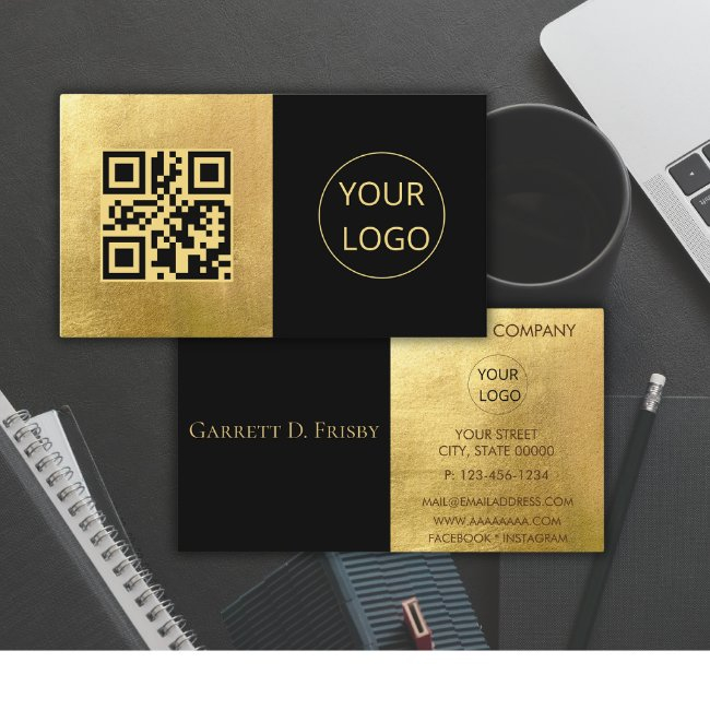 Minimalist Logo Qr Code Gold Foil Business Invitations