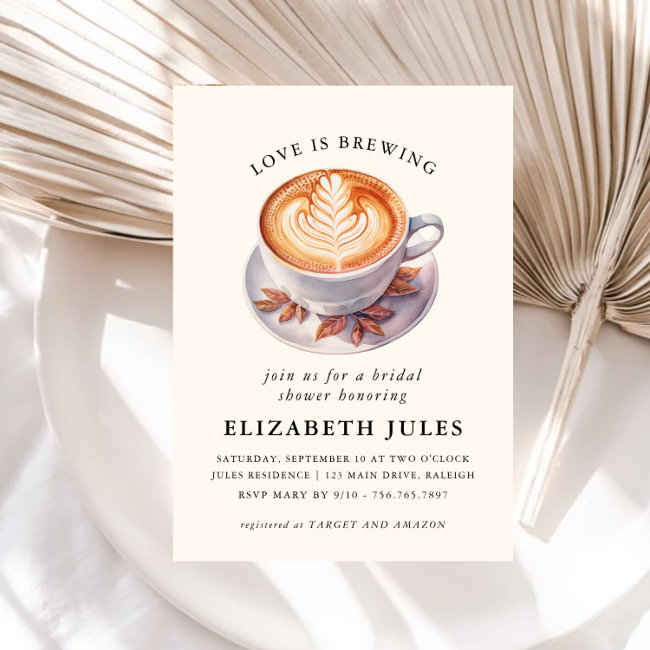 Minimalist Love Is Brewing Coffee Bridal Shower Invitation