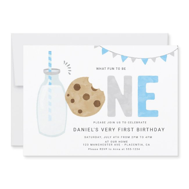 Minimalist Milk And Cookies First Birthday Invitation