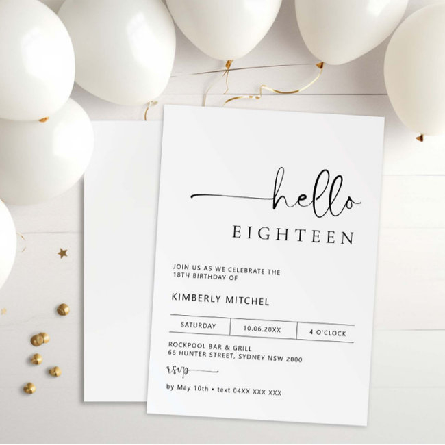 Minimalist Modern 18th Birthday Party Invitation