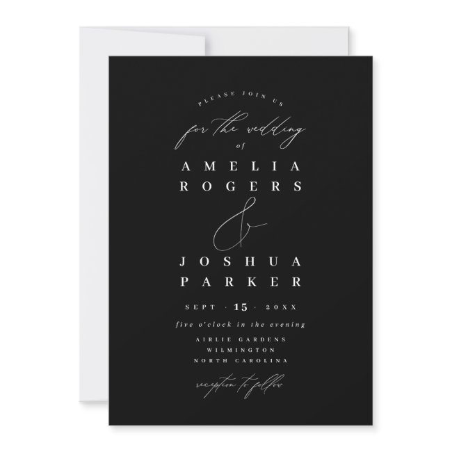 Minimalist Modern Calligraphy Wedding Black Invitation